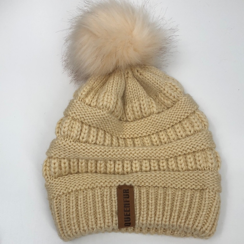 QueenFur Beanie Knit Stocking Cap Hat with Pompom